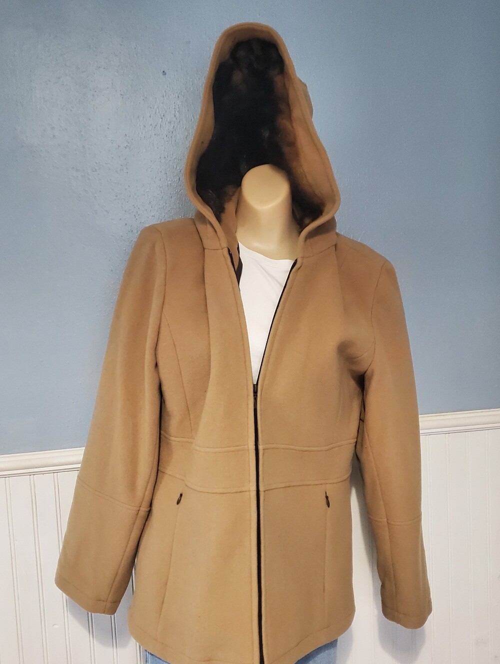 Fleet Street Wool Camel Hooded  Coat